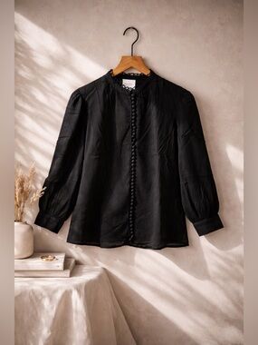 SUNDAYS Cora Cotton Gauze Blouse Black XS Button Front NWT